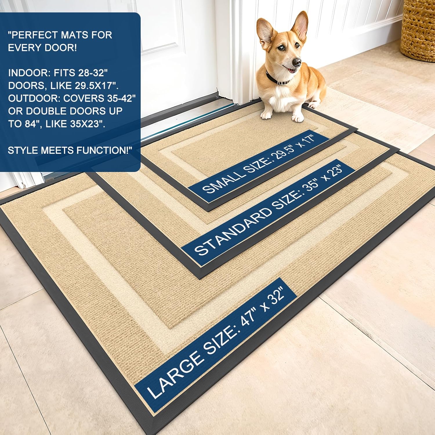 OLANLY Waterproof Front Door Mat - All-Season Indoor/Outdoor Doormat, Sturdy Natural Rubber, 23.5x15.5, Beige