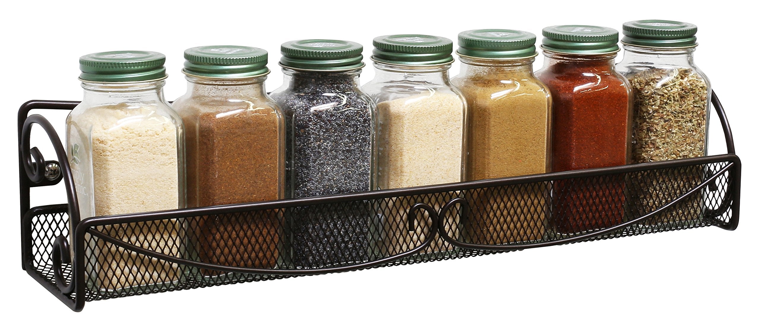 Deco Brothers Wall Mounted Single Tier Mesh Hanging Spice Rack, Set of 2, Bronze