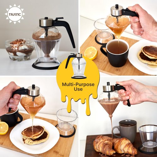 Trustic - Honey Dispenser, Glass Honey No Drip Pot with Stand, 7 oz Bee-Themed Storage Jar, Maple Syrup Clear Container with Holder