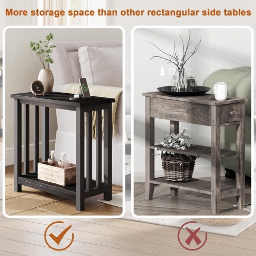 ChooChoo Black End Table for Small Spaces, Narrow Side Table, Night Stand with Storage Shelf for Living Room and Bedroom