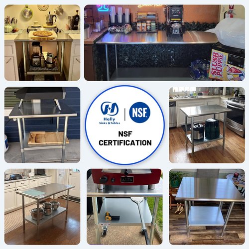 Hally Stainless Steel Table for Prep & Work 14 x 24 Inches, NSF Commercial Heavy Duty Table with Undershelf and Galvanized Legs for Restaurant, Home and Hotel