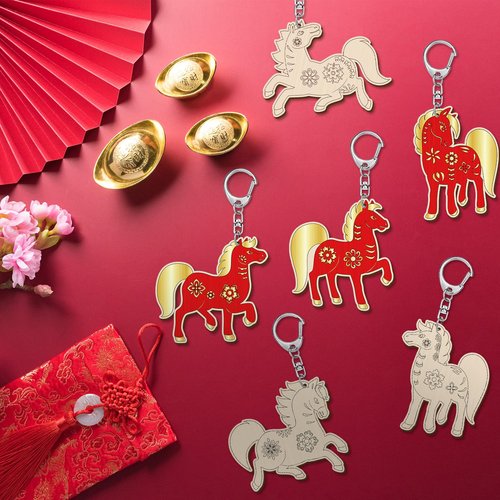 RattanView 24 Pcs Horse Craft Color Your Own Keychains Diy Craft Wooden Blank Keychains for Sunday School Classroom Home Active Party Favors Gifts, 12 Styles