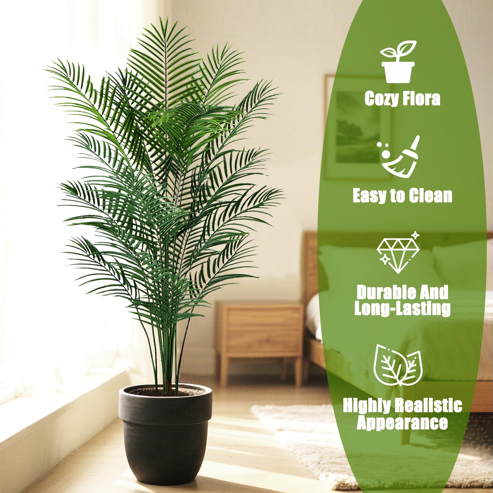 CyanGrove Artificial Palm Tree Outdoor 6ft, Large Fake Tropical Areca Palm Tree with 18 Trunks, Tall Faux Floor Plants for Indoor Outdoor-Living Rooms, Offices, Bedroom Home Decor