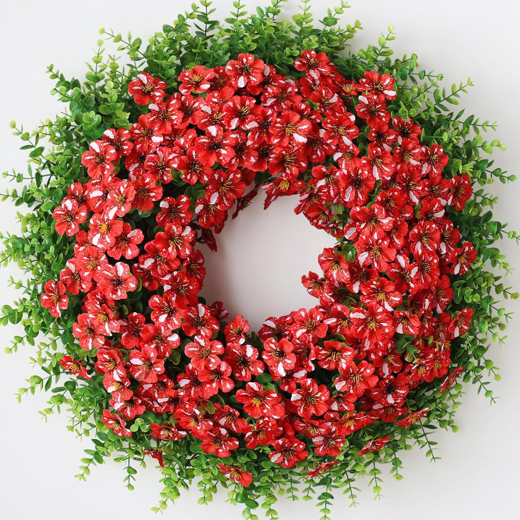 Starry Sky Morning Glory Wreath by 26" - Faux Eucalyptus & Flower Decor for Spring/Summer | Red