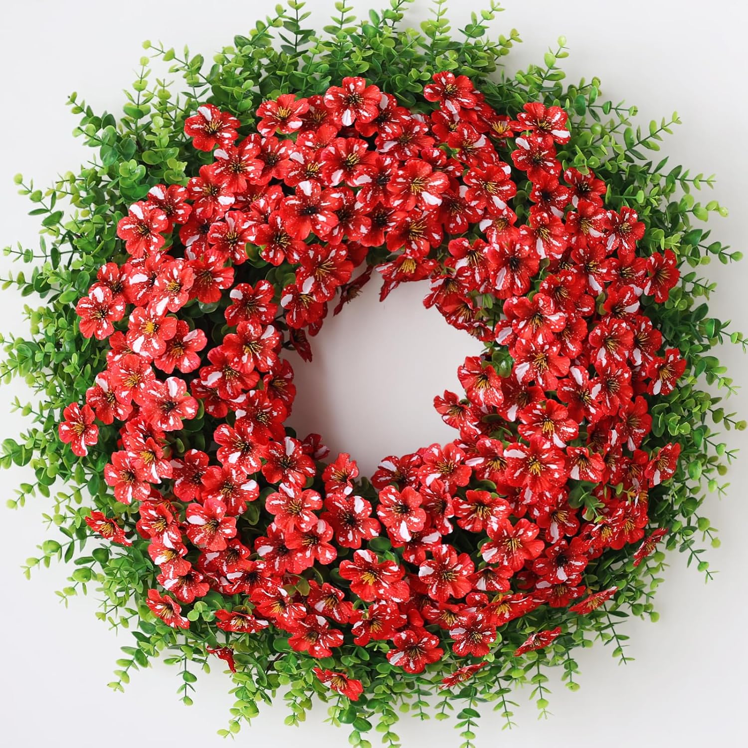 Starry Sky Morning Glory Wreath by 26" - Faux Eucalyptus & Flower Decor for Spring/Summer | Red