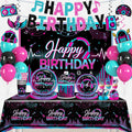 wellspar 208pcs Karaoke Party Decorations Complete Tableware Set, for 25 Guests, Karaoke Birthday Party Decorations, Disposable Plates, Pre-strung Banner, Tablecloths for Music Birthday Decor