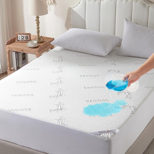 **BEDLORE Twin Size Waterproof Mattress Protector - Soft Bamboo Viscose Fitted Cover | Breathable & Noiseless**