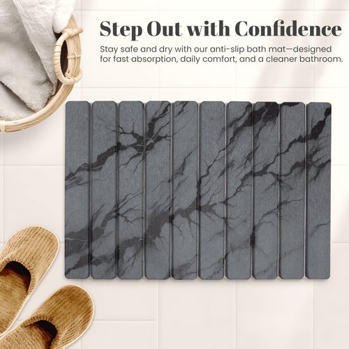 Mu'min-Foldable Stone Bath Mat – Diatomaceous Earth Shower Mat with Non-Slip Rubber Base – Quick Dry, Ultra Absorbent Bathroom Mat – Modern & Minimalist Design – Easy to Clean (23. x 15.5)