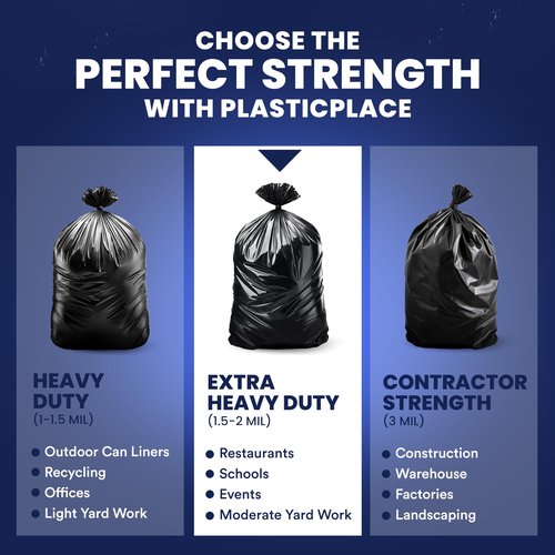 Plasticplace 56 gallon Trash Bags │ 1.5 Mil │ Black Heavy Duty Garbage Can Liners │ 38” x 58” | 50 Count (Pack of 1)