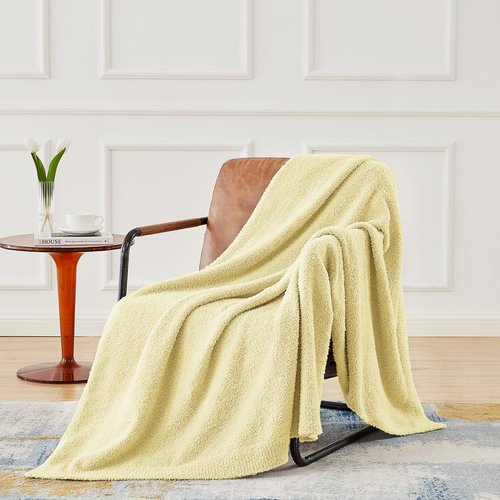 CYMULA Knit Throw Blanket for Couch Yellow - Super Soft Lightweight Plush Fuzzy Fluffy Cozy Blankets and Throws for Sofa Bed, 50 x 60 inches