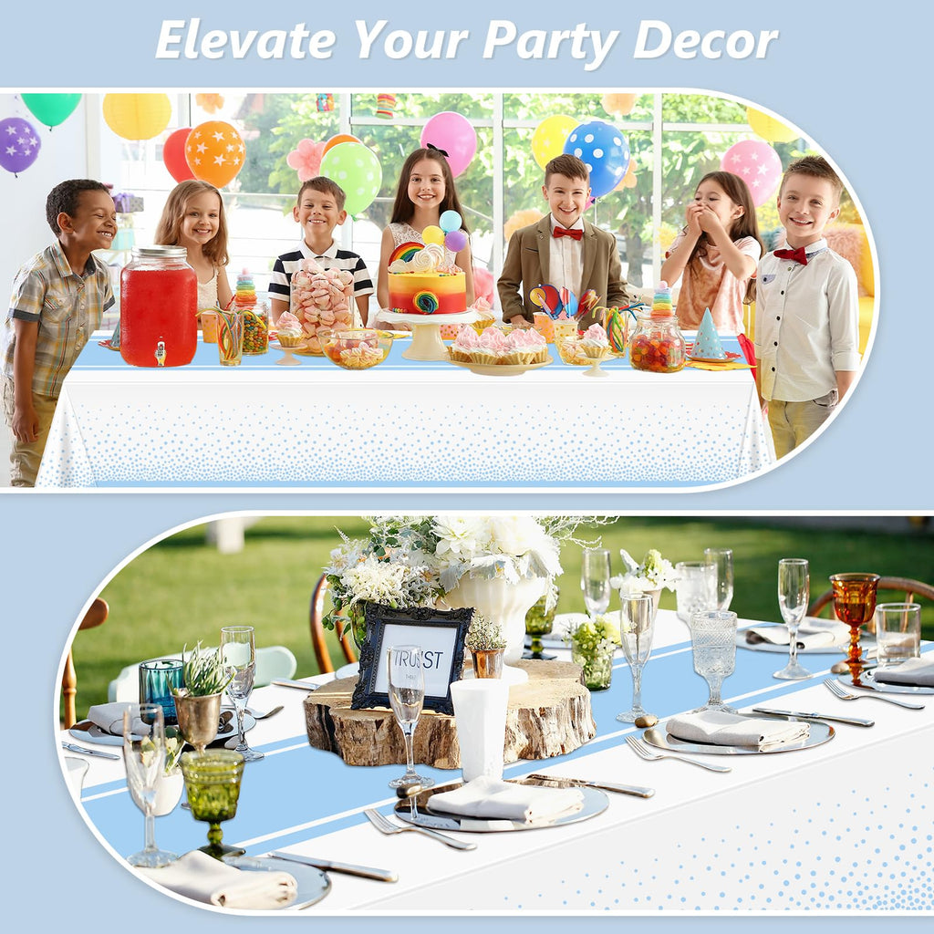 LANLISA White and Blue Tablecloth Party Decorations 12 Pack, Disposable Plastic Table Cloths for Baby Shower Birthday Wedding Party Decor