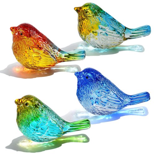 LOULIQIGIFT Set of 4 Glass Bird Crystal Collectible Figurines Valentines Gifts for Bird Lovers Red Bird Stuate Decor for Party Wedding Anniversary