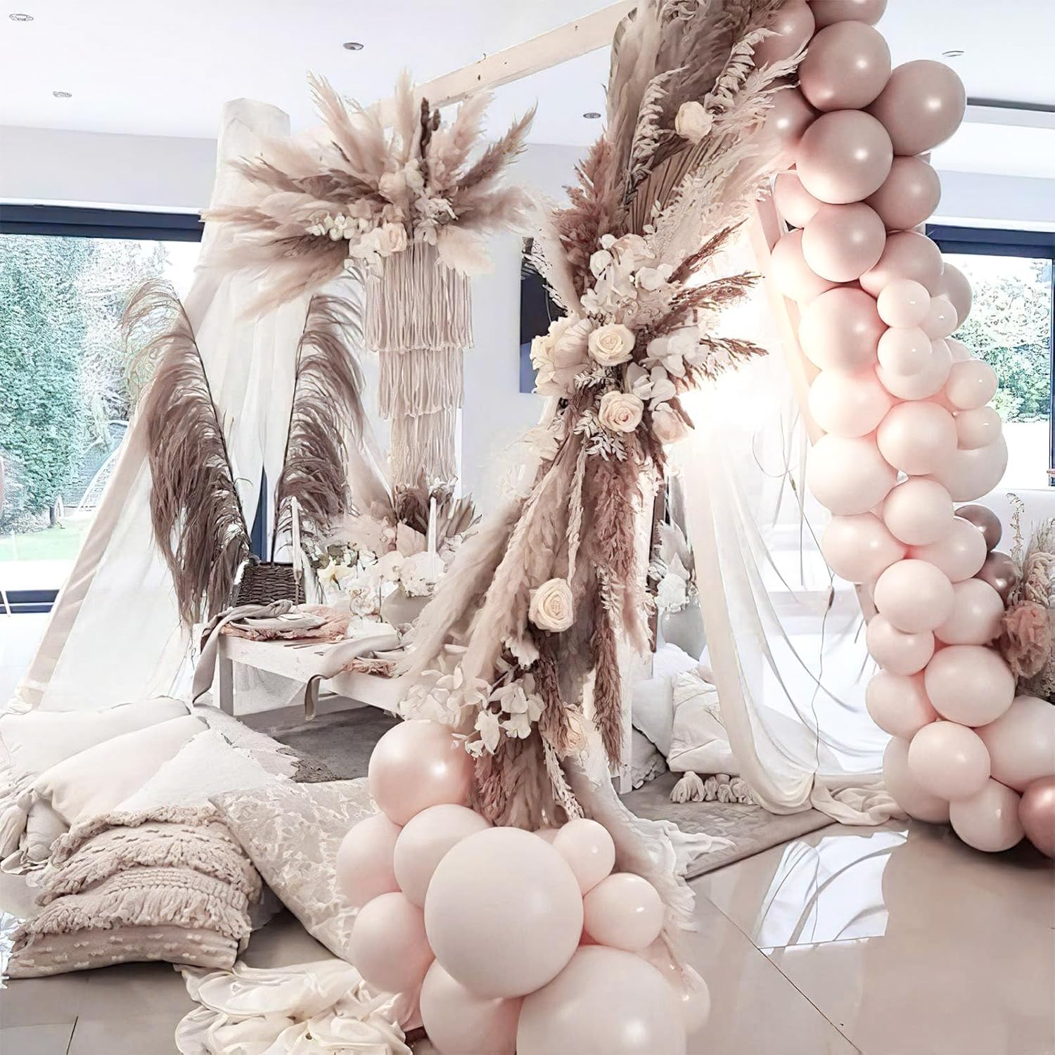 PartyWoo Beige Balloon Arch Kit - 152pcs in Various Sizes for Wedding, Graduation, and Baby Showers