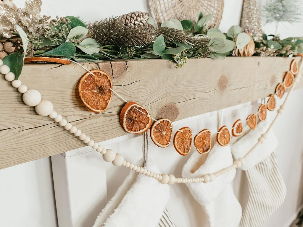 Skiennix 7ft Wooden Bead Garland - Rustic Holiday Decor for Christmas Trees | Natural Wood 2-Ball Design