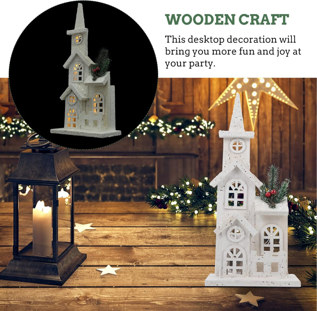 NUOBESTY Christmas LED Church Light House - Festive Wood Village Snow Scene Decor | Holiday Desktop Ornament