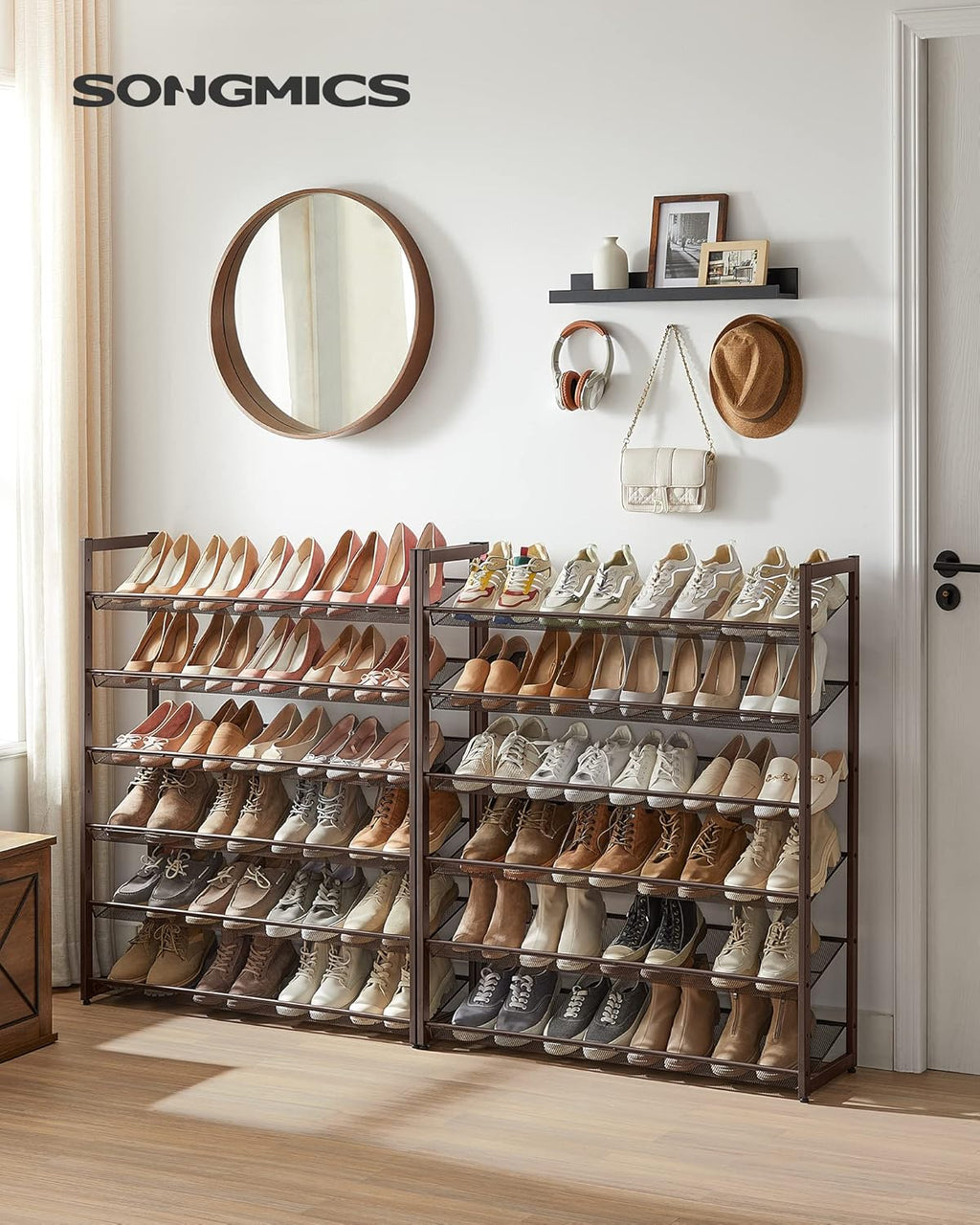 SONGMICS 12-Tier Shoe Rack - Stackable Metal Organizer for Garage | Holds 48-60 Pairs, Bronze Finish
