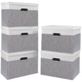 Yawinhe Fabric Storage Bins with Lids, Decorative Boxes with 2 Metal Handles, Waterproof Cube Organizer Basket, Closet Containers, White/Gray, 17.3''Lx11.8''Wx11.8''H, 5-Pack