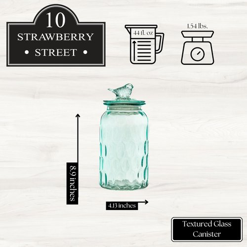 10 Strawberry Street Textured Glass Bird Canister, Dimpled Round, Blue, Set of 2