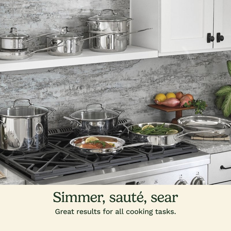 Stainless Steel Cookware Set - 17-Piece with Nonstick Interiors