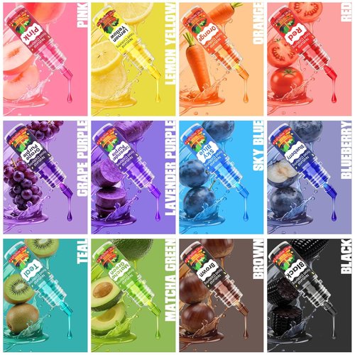 Natural Food Coloring - 12 Vibrant Liquid Dyes | FD&C & Artificial Dye Free, Food Grade for Baking & Decorating - 6ml Each