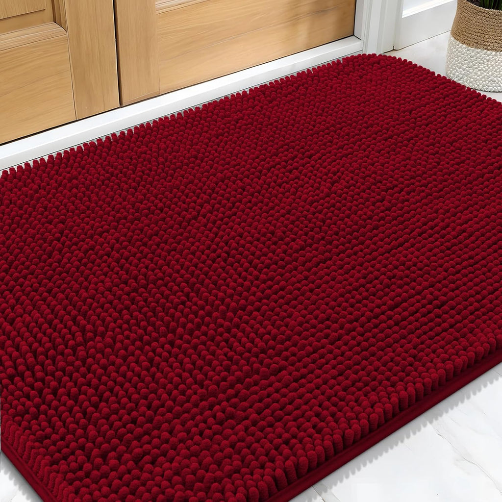 OLANLY Dog Door Mat - Absorbent Non-Slip Chenille Mat for Muddy Paws | 30x20 Inches, Quick Dry Red