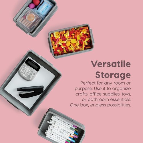 IRIS USA Craft Storage Container Bins - 6 Qt. Stackable Organizer with Lids | 2 Pack in Gray