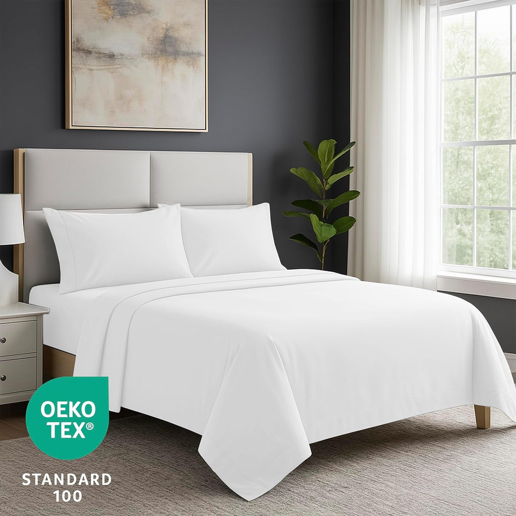 Pure Bedding Queen Sheet Set - 4-Piece Luxury White Bed Sheets | Soft 1800 Brushed Microfiber - Deep Pocket Design