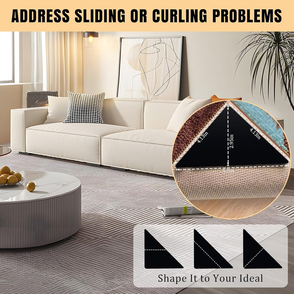 Skiennix Premium Non-Slip Rug Tape - 12Pcs for Flat Rugs on Hardwood & Tile Floors (Black)