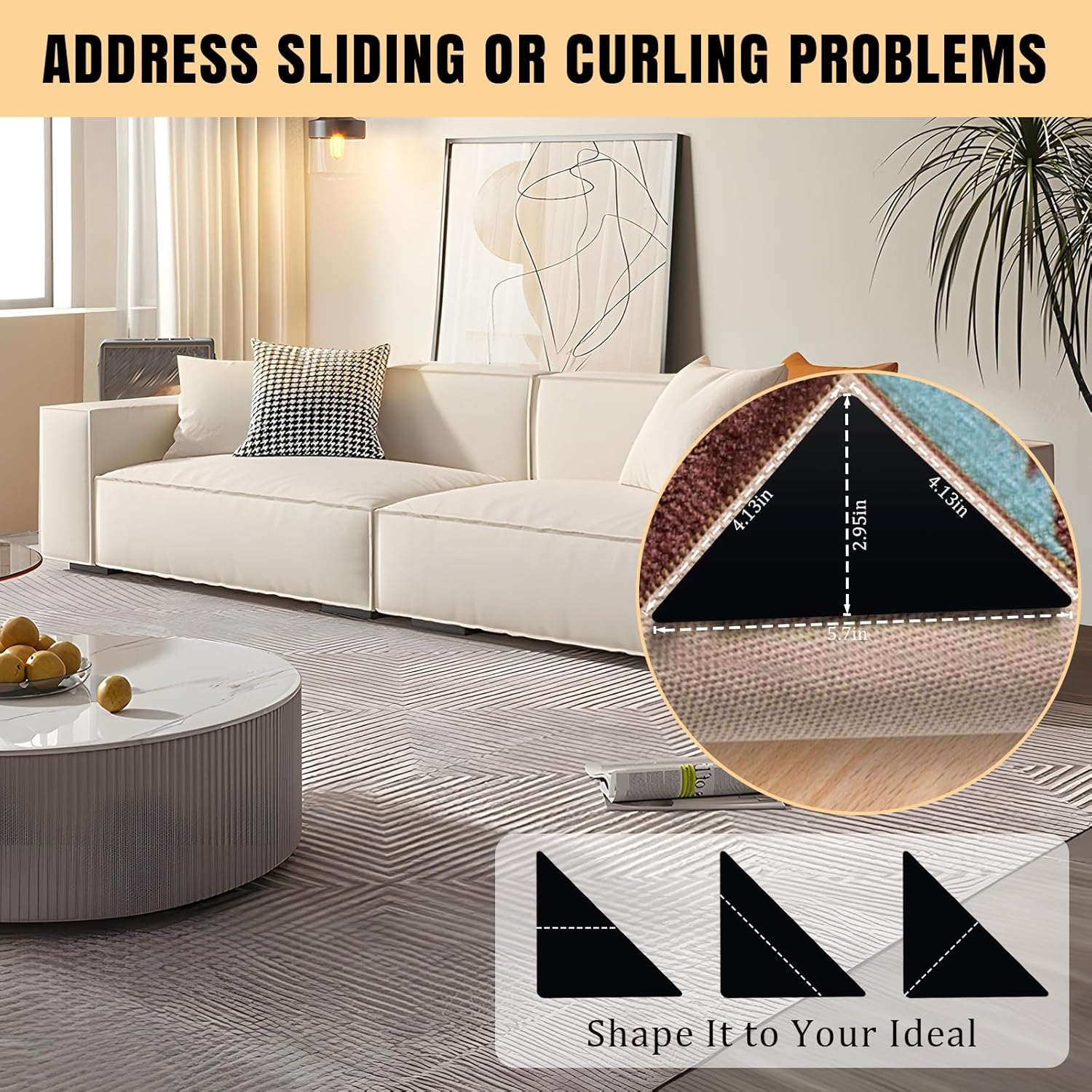 Skiennix Premium Non-Slip Rug Tape - 12Pcs for Flat Rugs on Hardwood & Tile Floors (Black)