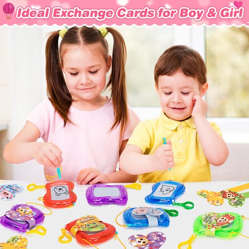 Valentines Day Cards for Kids School, 12 Pack Magnetic Drawing Board with Valentine Card, Valentine Day Party Favors for Boys Girls, Ideal Exchange Cards for Classroom