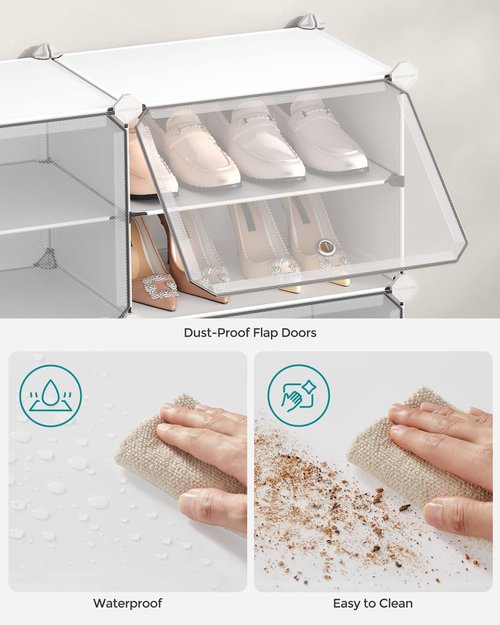 SONGMICS Shoe Rack Organizer, 8-Tier Shoe Storage Cabinet for Closet and Entryway, Holds 32 Pairs of Shoes, Adjustable, Cloud White and Trasparent ULPC034W01