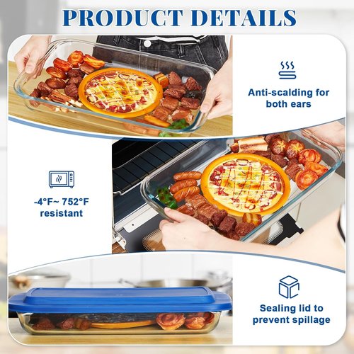 FoldTier Glass Baking Dish - 9 x 13 Inch Casserole with Lid & Insulated Carrier Bag for Hot or Cold Food