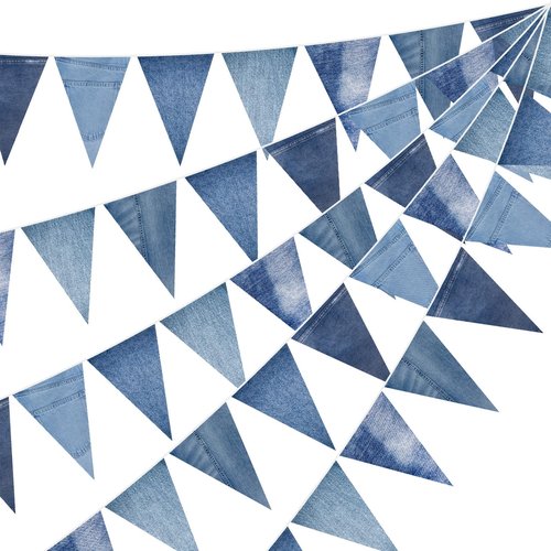 HESTYA 5 Pack 49 Ft Denim Pennant Banner, Blue Jean Theme Triangle Garland, Cowboy Western Party Decorations, Rustic Farmhouse Bunting for Baby Shower, Birthday, Graduation, Country Festival Supplies