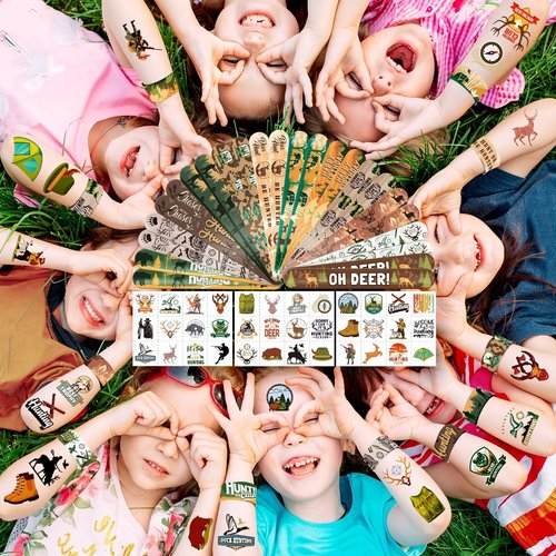 60 PCS Hunting Party Favors Set - 36 Temporary Tattoos & 24 Slap Bracelets for Kids, Perfect for Hunting Birthday Party Decorations, Baby Shower and Outdoor-Themed Supplies