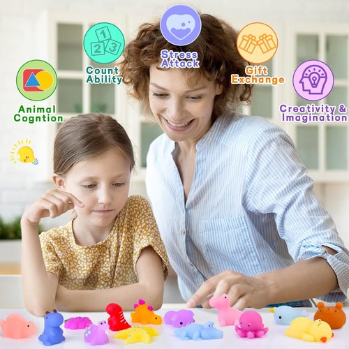 LEEHUR Kawaii Squishies - 100PCS Mini Stress Relief Fidget Toys for Kids' Party Favors | Includes Storage Bag