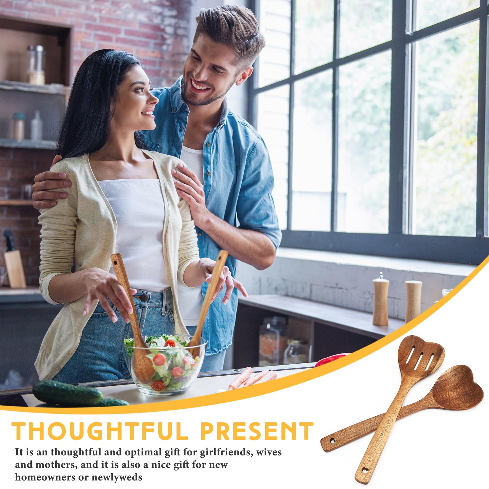 Patelai 2 Pcs Wooden Heart Spoon Set for Cooking Acacia Heart Shaped Wooden Spoonlong Handle Christmas Kitchen Utensils Gifts for Wife Grandma Moms Hostesses Cooks Housewarming Wedding Decoration