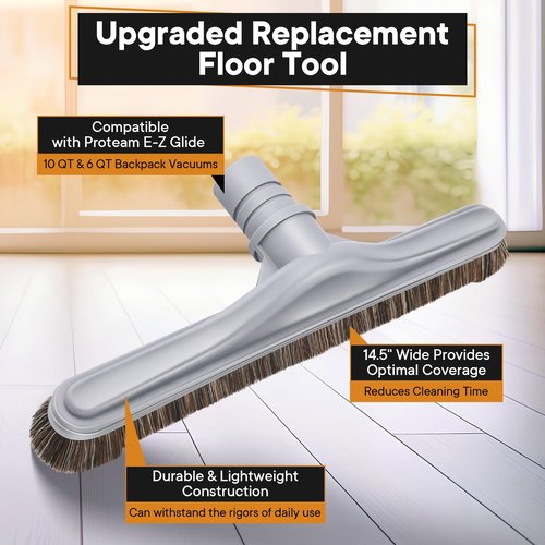 HappyAlley Replacement Floor Tool Compatible with Proteam E-Z Glide Backpack Vacuums 10 QT & 6 QT, Upgraded 14" Hard Surface Floor Tool for Commercial Cleaner Cleaning Brush(Horse Hair Brush,Gray)