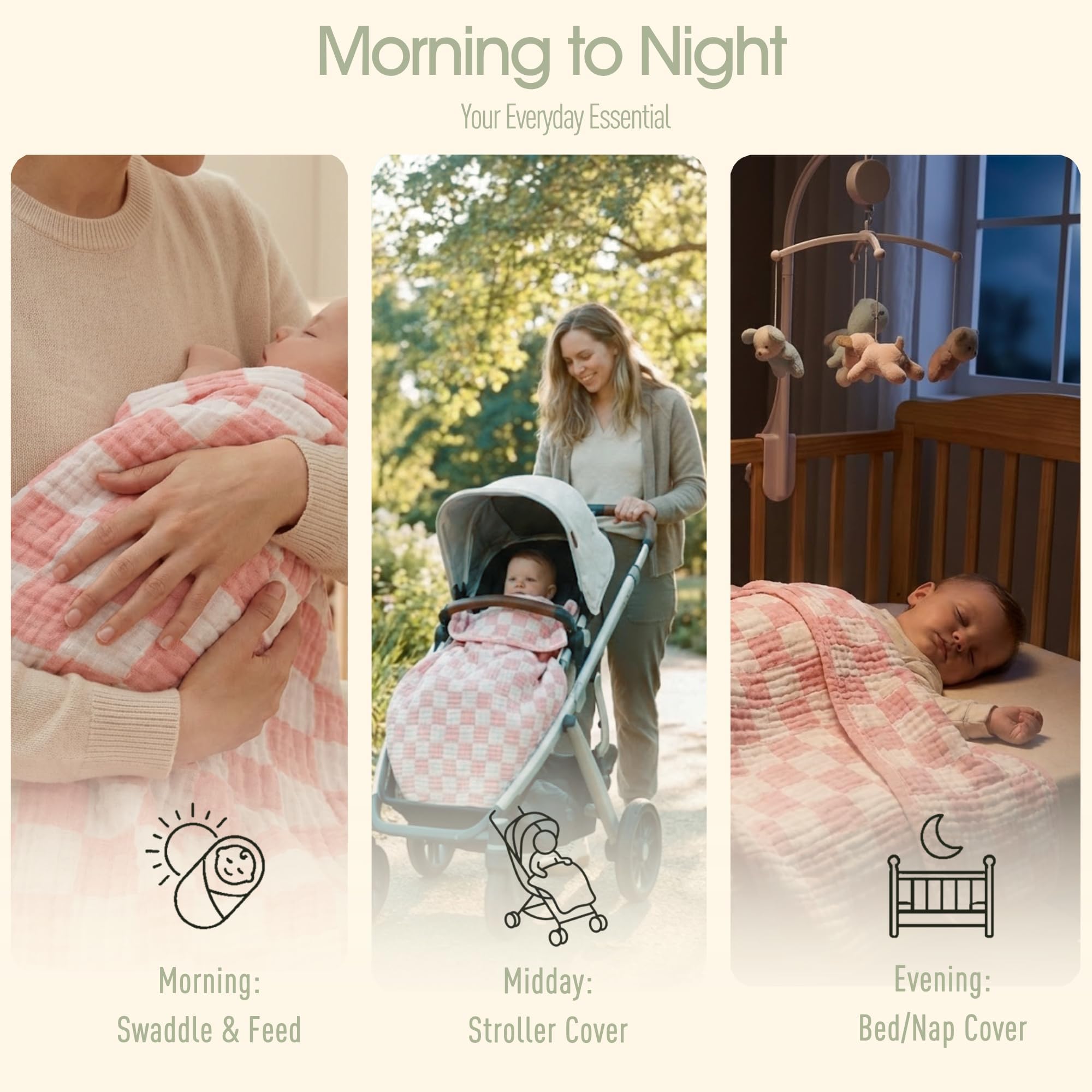 HardNok Ultra-Soft Muslin Baby Blanket - Swaddle & Crib for Girls, Pink Checkered (1-Pack)