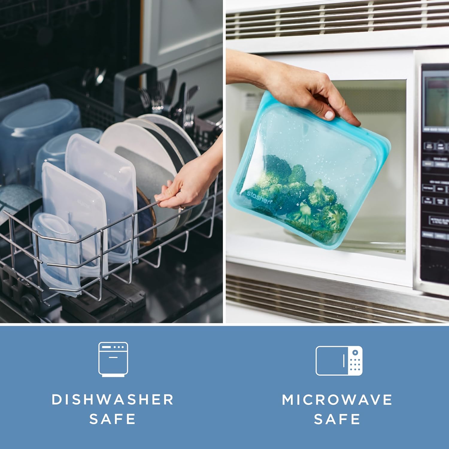 Stasher Silicone Reusable Food Storage Bag - Eco-Friendly Half Gallon | 64 oz Clear, Microwave & Dishwasher Safe