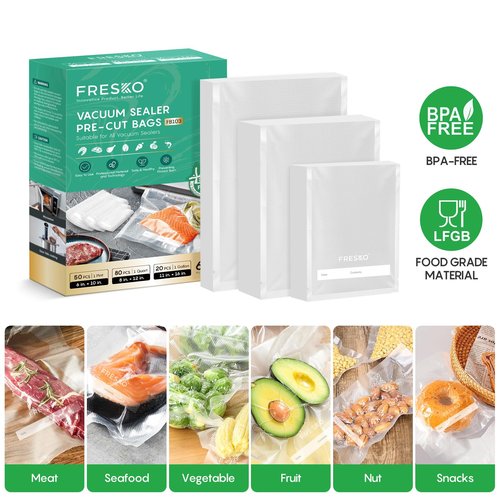 FRESKO Vacuum Sealer Bags, 150 Gallon 11" x 16" and Quart 8" x 12" and Pint 6" x 10" BPA Free PreCut Bag, Commercial Grade Food Vac Bags for Storage, Meal Prep or Sous Vide