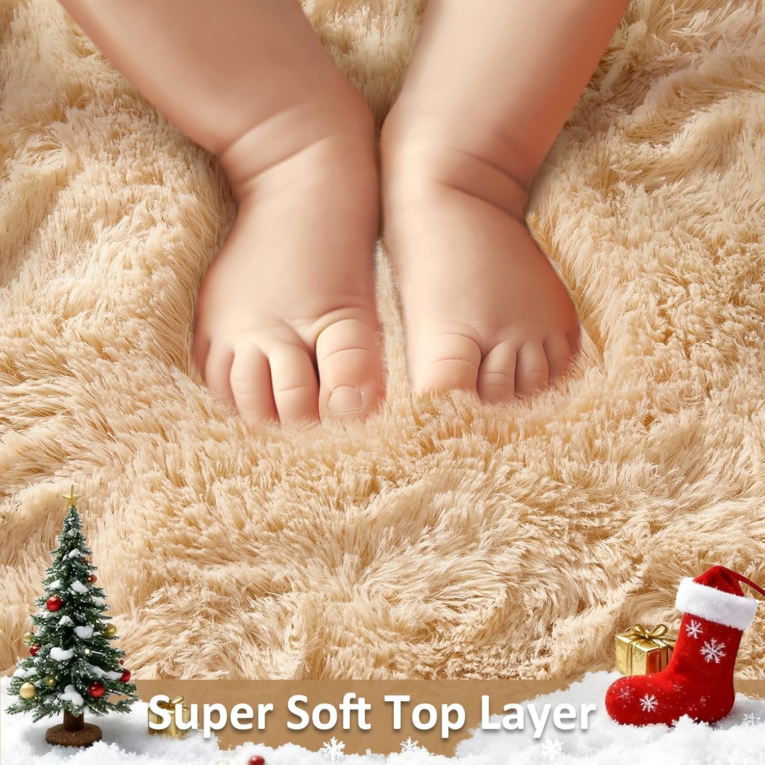 Ophanie Beige Area Rug - Plush Soft Shaggy Carpet for Living Room & Bedroom | 5x8 Size