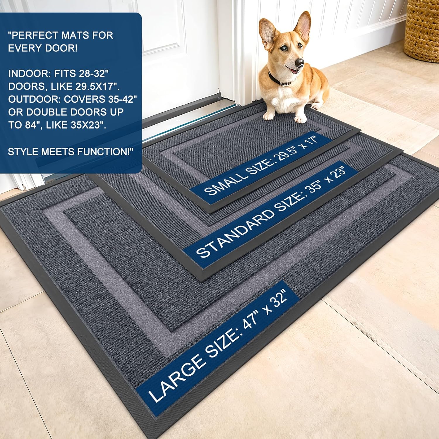OLANLY Waterproof Front Door Mat - All-Season Indoor/Outdoor Doormat, Sturdy Natural Rubber, 29.5x17, Light Grey