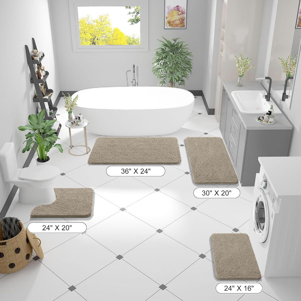 OLANLY Bathroom Runner Rugs - Soft Absorbent Chenille Bath Mats | Quick Dry, Machine Washable, 44x24, Warm Taupe