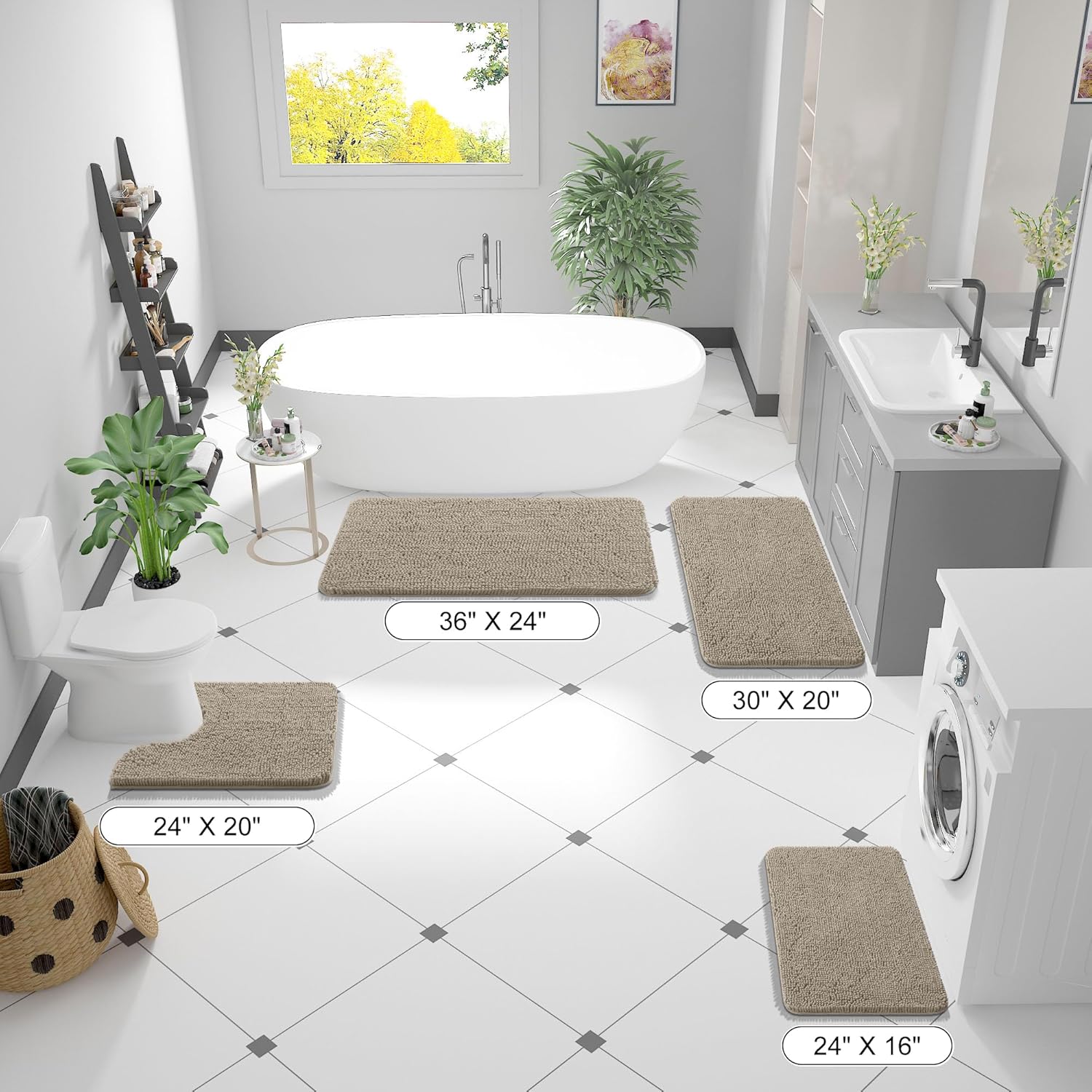 OLANLY Bath Rugs - Extra Soft Absorbent Chenille Mats | 36x24, Quick Dry, Machine Washable, Warm Taupe