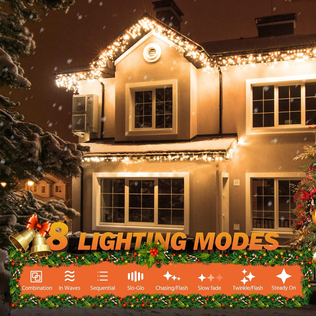 USOKYO Icicle String Lights - 480 LED 39FT with 96 Drops, 8 Modes & Timer | Warm White Fairy Lights for Outdoor & Indoor Decor