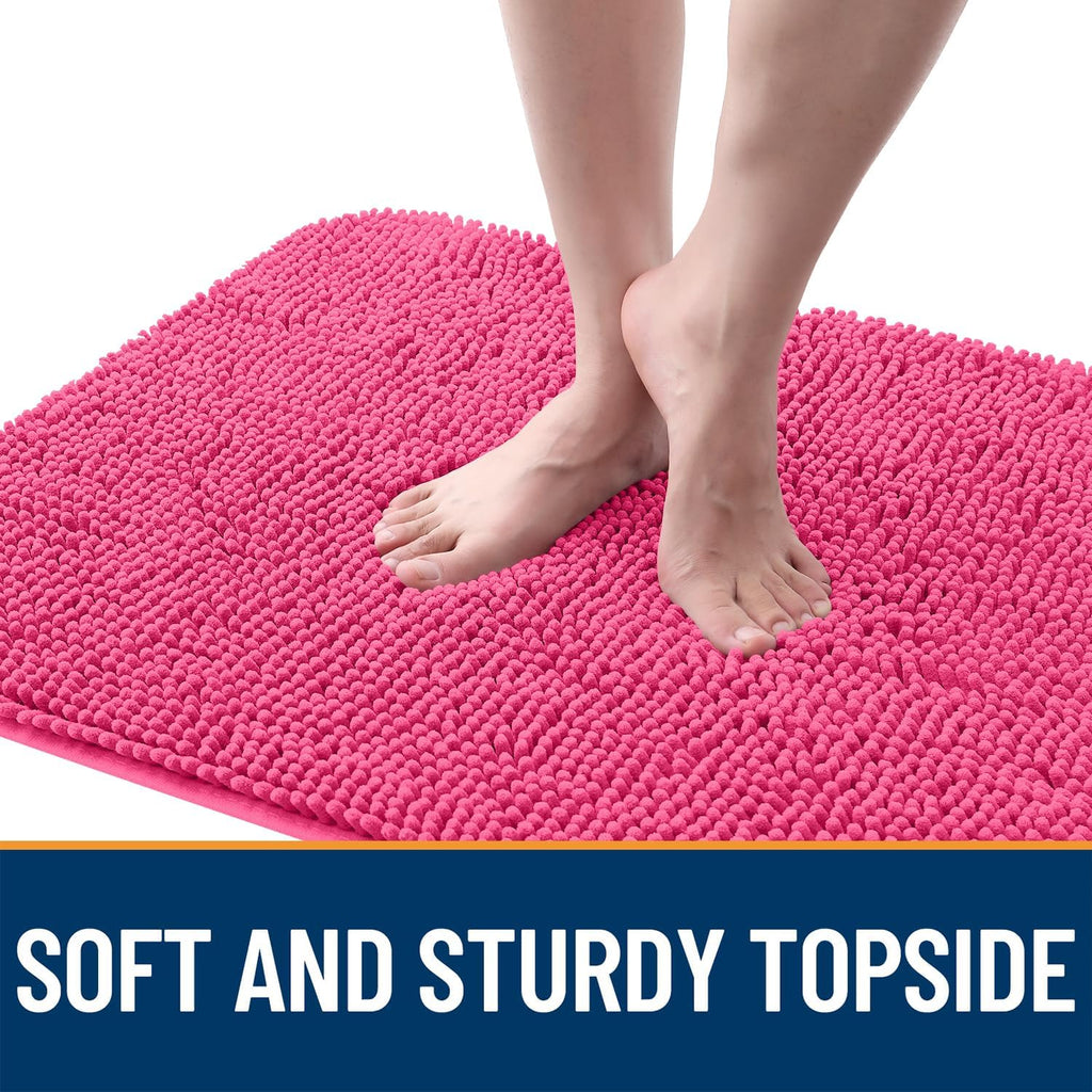 OLANLY Dog Door Mat - Absorbent Non-Slip Mud Mat for Dogs | Quick Dry Chenille, 30x17, Hot Pink