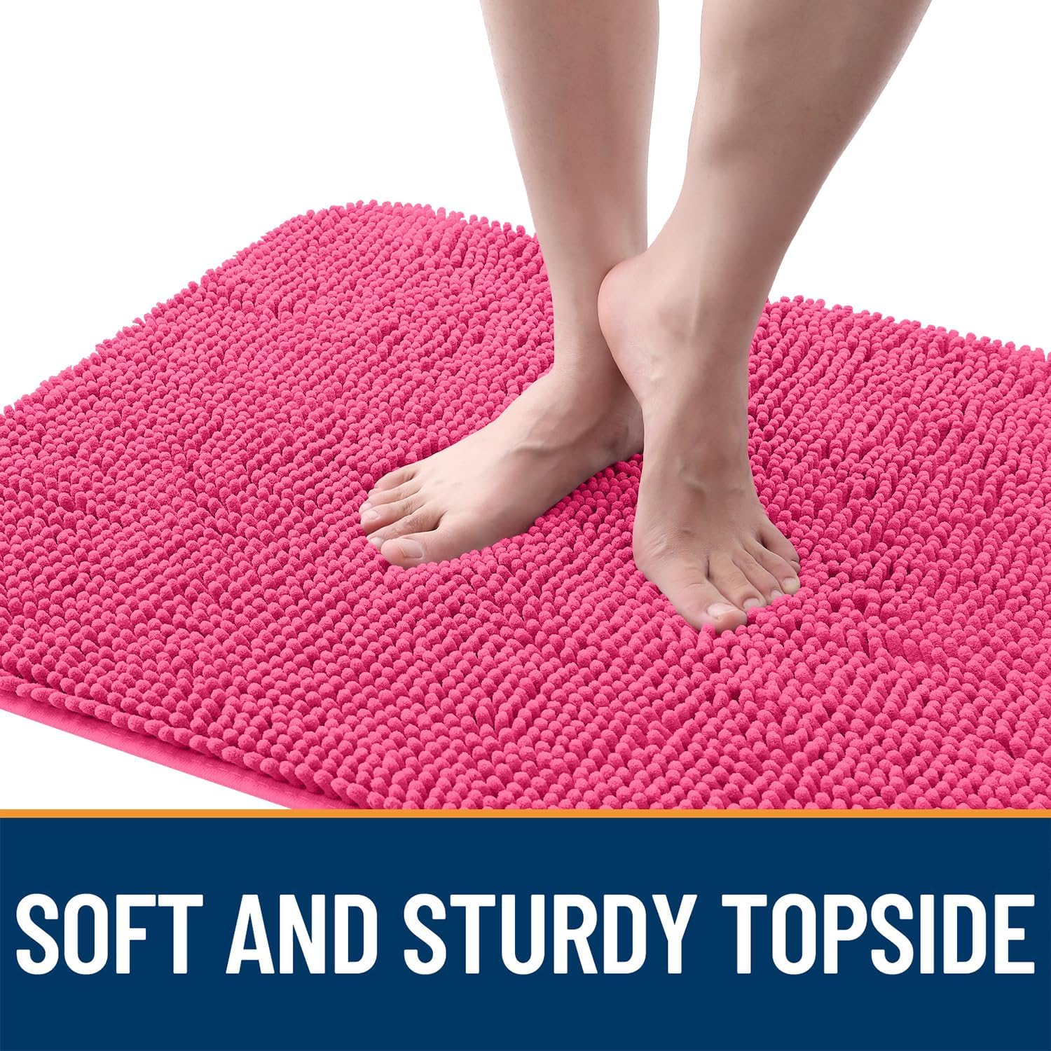 OLANLY Dog Door Mat - Absorbent Non-Slip Mud Mat for Dogs | Quick Dry Chenille, 30x17, Hot Pink