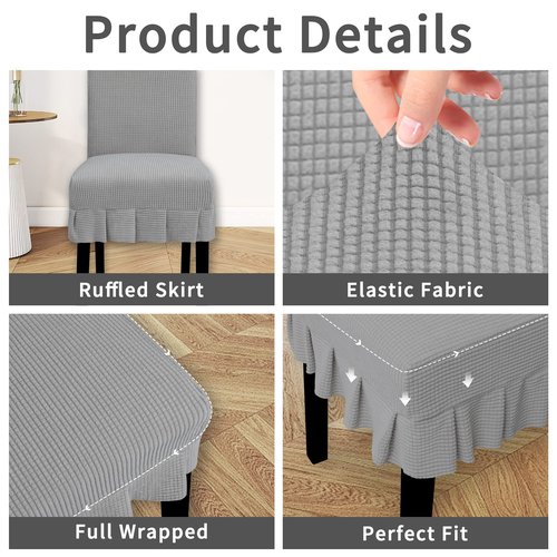Easy-Going Dining Chair Covers Stretch Parsons Chair Slipcover with Skirt Chair Covers for Dining Room Restaurant Banquet (2 PCS, Light Gray)