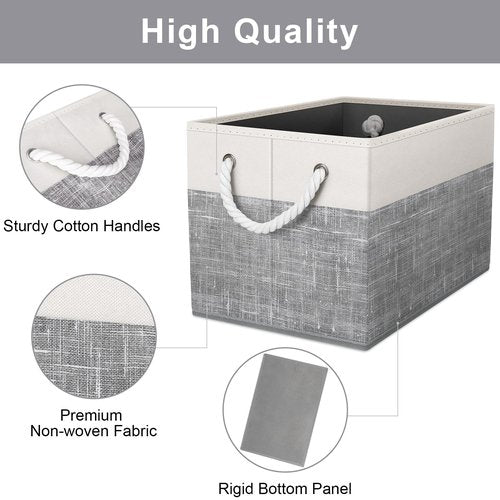 Fab totes Storage Bins [4-Pack], Foldable Storage Baskets for Organizing Toys, Books, Shelves, Closet, Large Storage Box with Rope Handles, Sturdy Organizer Bins, White & Grey