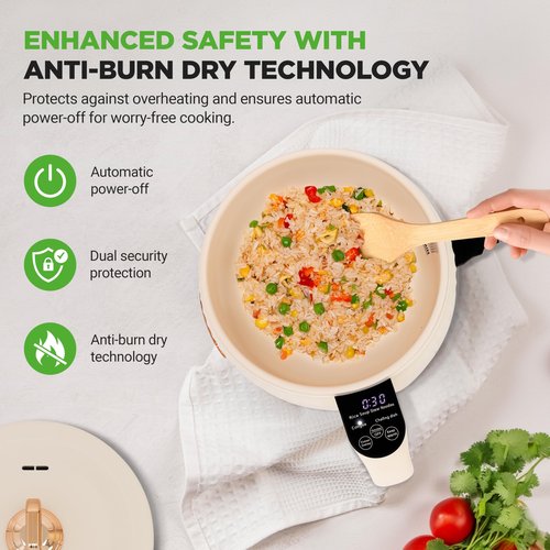 NutriChef 1.6 QT Portable Electric Rice Cooker & Lunch Maker | Multi-Functional & Non-Stick Ceramic Coating | Digital Control Panel | 6 Cook Functions: Rice, Soup, Stew, Porridge & More | White